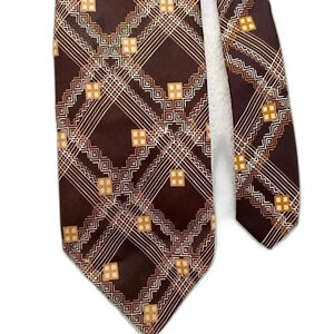 Vintage Pierre Cardin Men’s Brown Plaid Geometric Retro Silk Tie